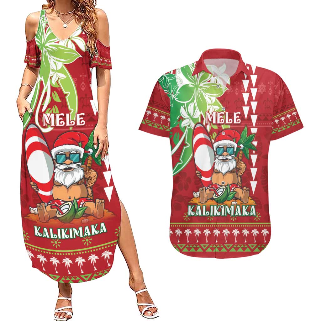 Personalised Hawaii Christmas Couples Matching Summer Maxi Dress and Hawaiian Shirt Funny Santa Claus Surf Mele Kalikimaka