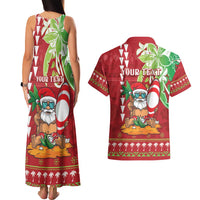 Personalised Hawaii Christmas Couples Matching Tank Maxi Dress and Hawaiian Shirt Funny Santa Claus Surf Mele Kalikimaka