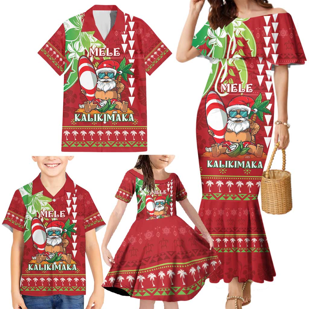 Personalised Hawaii Christmas Family Matching Mermaid Dress and Hawaiian Shirt Funny Santa Claus Surf Mele Kalikimaka LT05 - Polynesian Pride