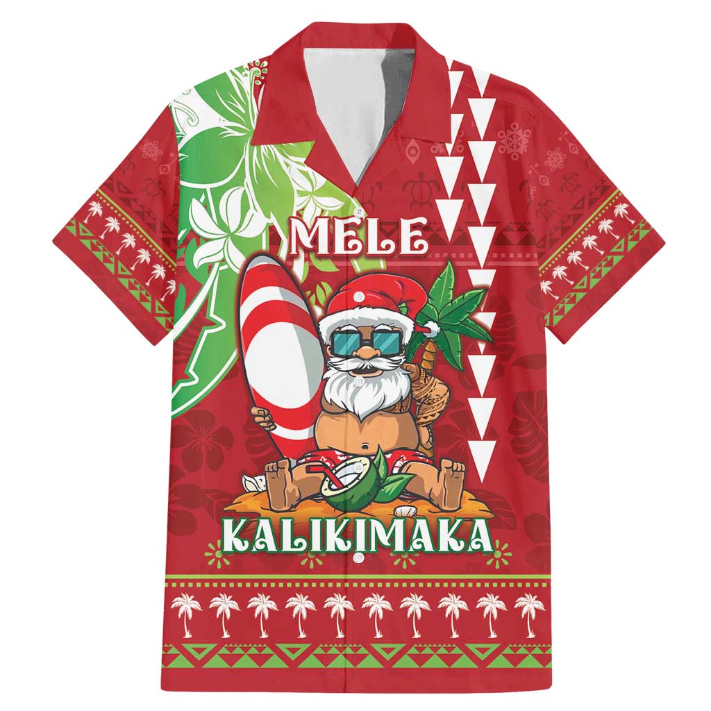Personalised Hawaii Christmas Family Matching Mermaid Dress and Hawaiian Shirt Funny Santa Claus Surf Mele Kalikimaka LT05 Dad's Shirt - Short Sleeve Red - Polynesian Pride