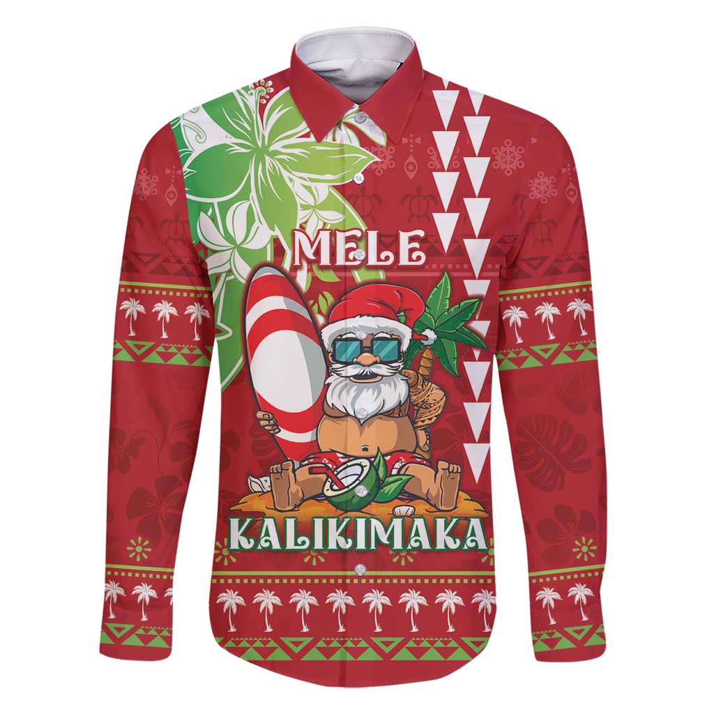 Personalised Hawaii Christmas Family Matching Mermaid Dress and Hawaiian Shirt Funny Santa Claus Surf Mele Kalikimaka LT05 Dad's Shirt - Long Sleeve Red - Polynesian Pride