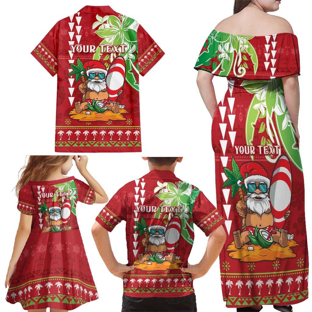 Personalised Hawaii Christmas Family Matching Off Shoulder Maxi Dress and Hawaiian Shirt Funny Santa Claus Surf Mele Kalikimaka LT05 - Polynesian Pride