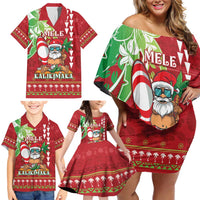 Personalised Hawaii Christmas Family Matching Off Shoulder Short Dress and Hawaiian Shirt Funny Santa Claus Surf Mele Kalikimaka LT05 - Polynesian Pride