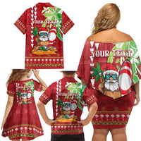 Personalised Hawaii Christmas Family Matching Off Shoulder Short Dress and Hawaiian Shirt Funny Santa Claus Surf Mele Kalikimaka LT05 - Polynesian Pride