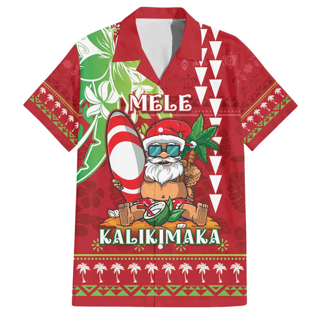 Personalised Hawaii Christmas Family Matching Off Shoulder Short Dress and Hawaiian Shirt Funny Santa Claus Surf Mele Kalikimaka LT05 Dad's Shirt - Short Sleeve Red - Polynesian Pride