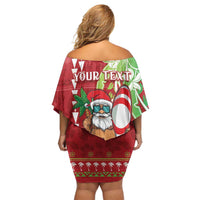 Personalised Hawaii Christmas Family Matching Off Shoulder Short Dress and Hawaiian Shirt Funny Santa Claus Surf Mele Kalikimaka LT05 - Polynesian Pride