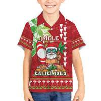 Personalised Hawaii Christmas Family Matching Off Shoulder Short Dress and Hawaiian Shirt Funny Santa Claus Surf Mele Kalikimaka LT05 Son's Shirt Red - Polynesian Pride