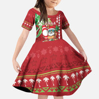 Personalised Hawaii Christmas Family Matching Puletasi and Hawaiian Shirt Funny Santa Claus Surf Mele Kalikimaka LT05 Daughter's Dress Red - Polynesian Pride