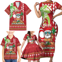 Personalised Hawaii Christmas Family Matching Short Sleeve Bodycon Dress and Hawaiian Shirt Funny Santa Claus Surf Mele Kalikimaka