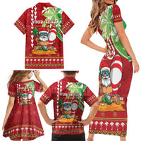 Personalised Hawaii Christmas Family Matching Short Sleeve Bodycon Dress and Hawaiian Shirt Funny Santa Claus Surf Mele Kalikimaka