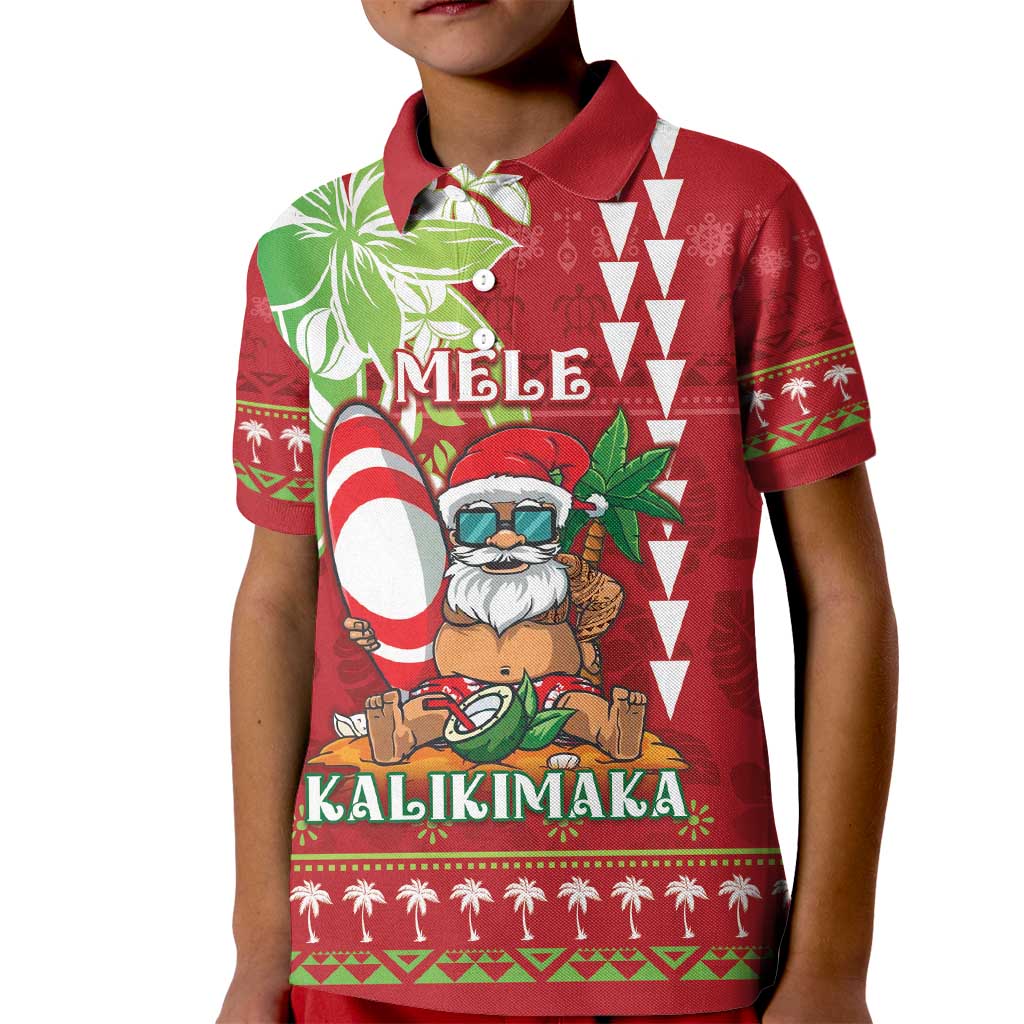 Personalised Hawaii Christmas Kid Polo Shirt Funny Santa Claus Surf Mele Kalikimaka LT05 Kid Red - Polynesian Pride