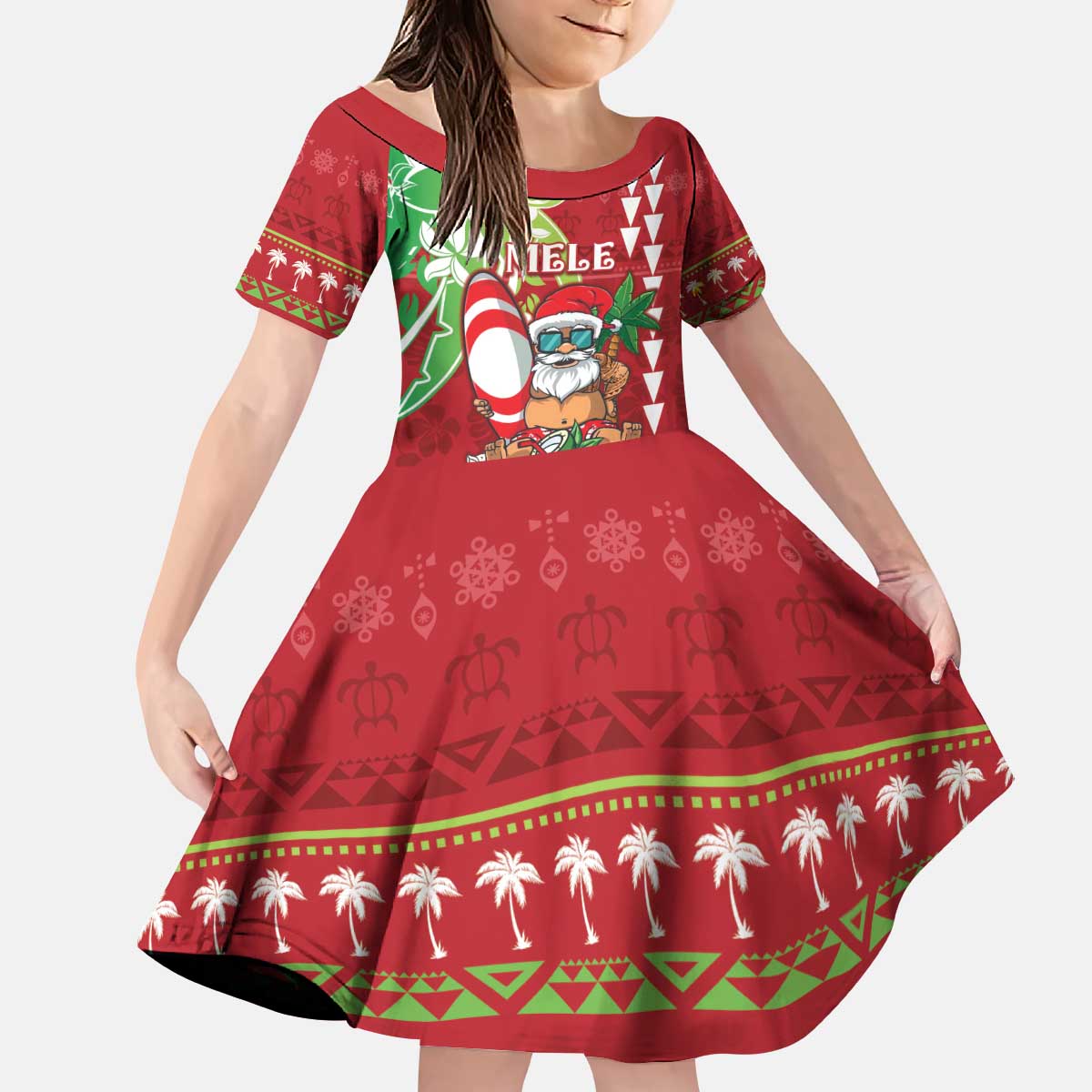 Personalised Hawaii Christmas Kid Short Sleeve Dress Funny Santa Claus Surf Mele Kalikimaka LT05 KID Red - Polynesian Pride