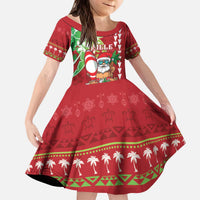Personalised Hawaii Christmas Kid Short Sleeve Dress Funny Santa Claus Surf Mele Kalikimaka LT05 KID Red - Polynesian Pride