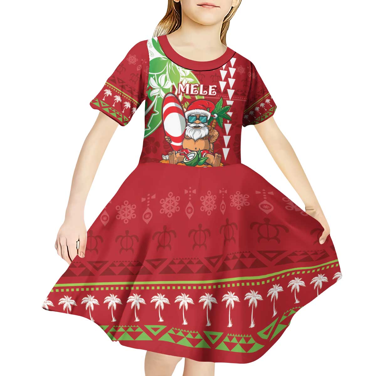 Personalised Hawaii Christmas Kid Short Sleeve Dress Funny Santa Claus Surf Mele Kalikimaka LT05 - Polynesian Pride