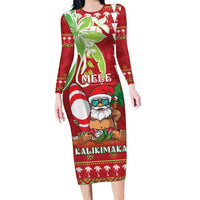 Personalised Hawaii Christmas Long Sleeve Bodycon Dress Funny Santa Claus Surf Mele Kalikimaka LT05 Long Dress Red - Polynesian Pride
