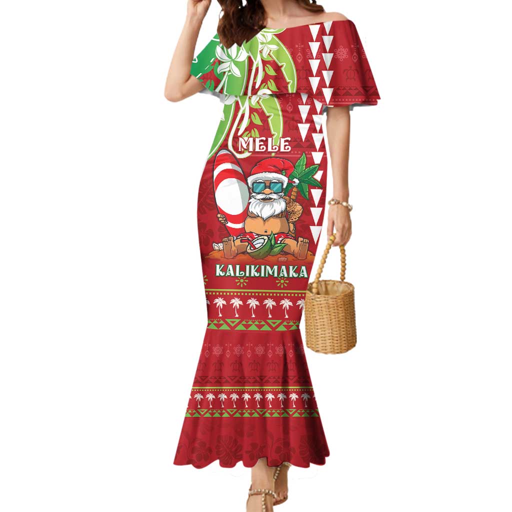 Personalised Hawaii Christmas Mermaid Dress Funny Santa Claus Surf Mele Kalikimaka LT05 Women Red - Polynesian Pride