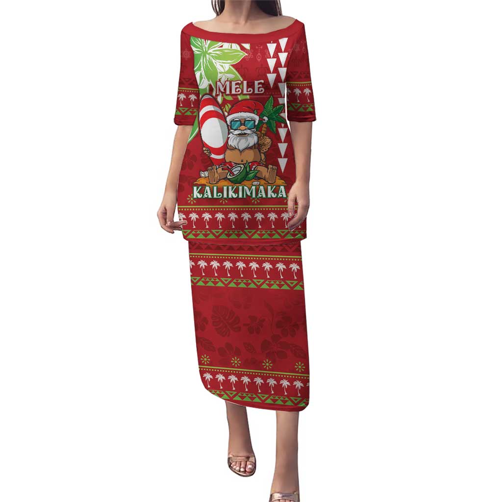 Personalised Hawaii Christmas Puletasi Funny Santa Claus Surf Mele Kalikimaka