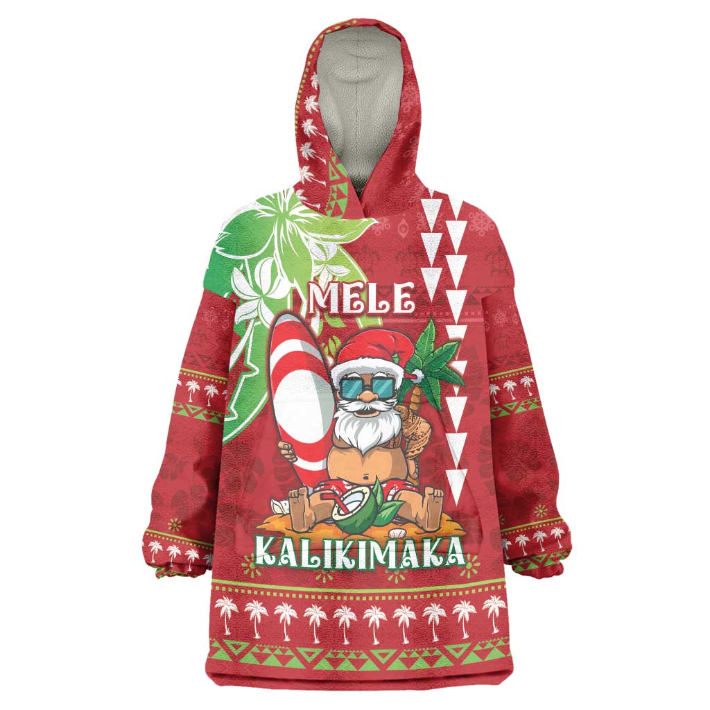 Personalised Hawaii Christmas Wearable Blanket Hoodie Funny Santa Claus Surf Mele Kalikimaka LT05 One Size Red - Polynesian Pride