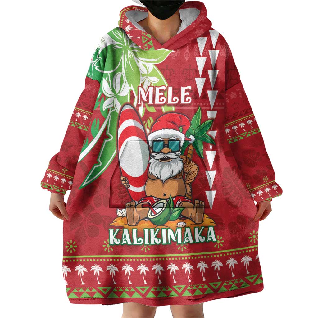 Personalised Hawaii Christmas Wearable Blanket Hoodie Funny Santa Claus Surf Mele Kalikimaka LT05 - Polynesian Pride