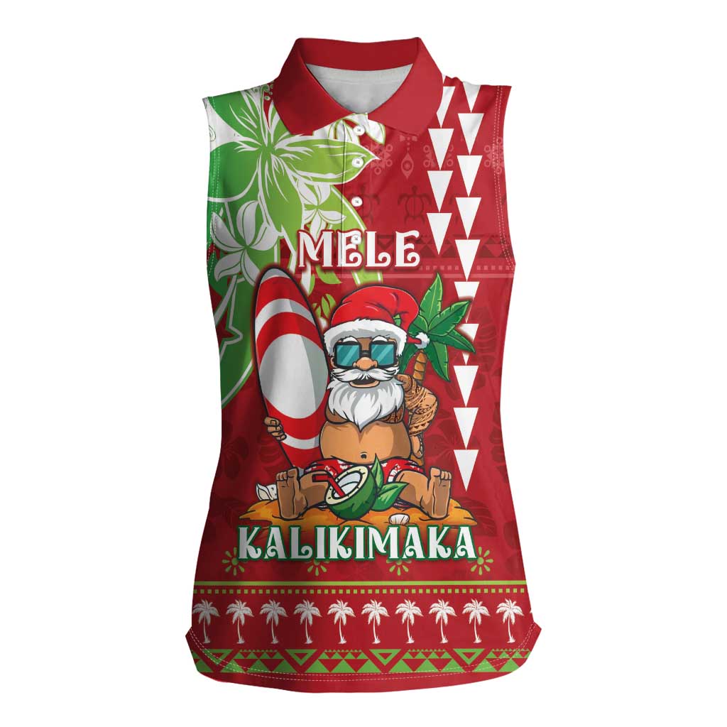 Personalised Hawaii Christmas Women Sleeveless Polo Shirt Funny Santa Claus Surf Mele Kalikimaka LT05 Female Red - Polynesian Pride