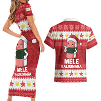 Hawaii Funny Christmas Couples Matching Short Sleeve Bodycon Dress and Hawaiian Shirt Spam Musubi Santa LT05 - Polynesian Pride