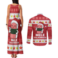Hawaii Funny Christmas Couples Matching Tank Maxi Dress and Long Sleeve Button Shirt Spam Musubi Santa