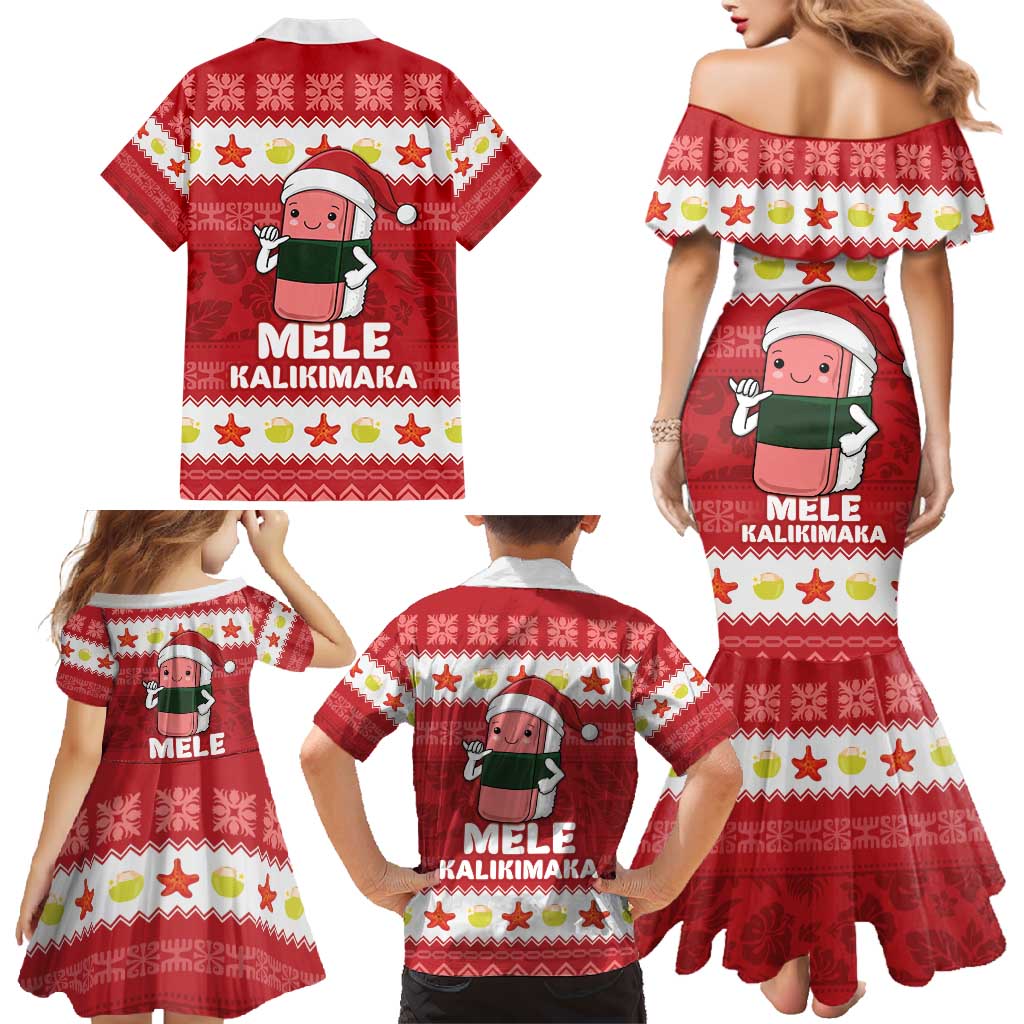 Hawaii Funny Christmas Family Matching Mermaid Dress and Hawaiian Shirt Spam Musubi Santa LT05 - Polynesian Pride
