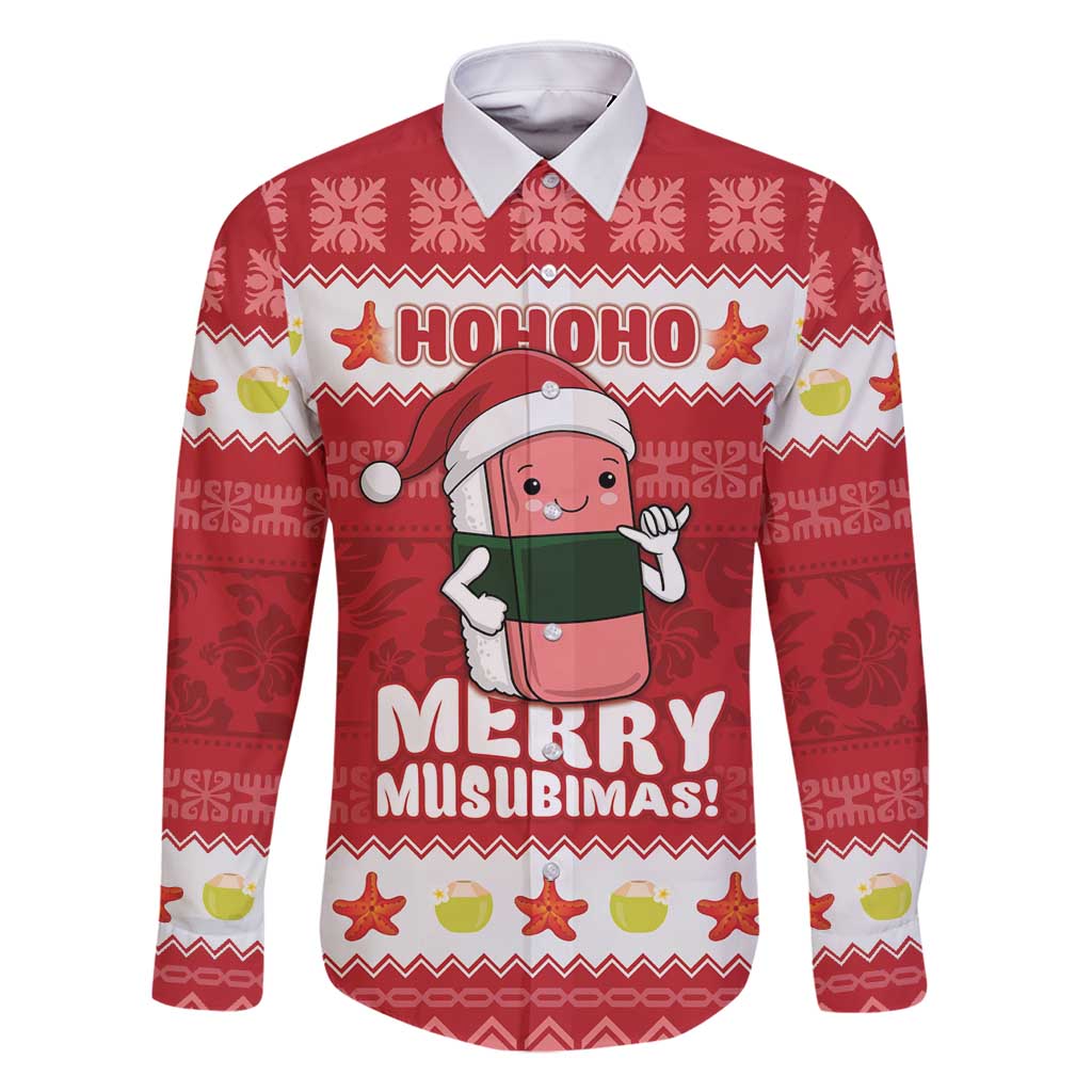 Hawaii Funny Christmas Family Matching Mermaid Dress and Hawaiian Shirt Spam Musubi Santa LT05 Dad's Shirt - Long Sleeve Red - Polynesian Pride