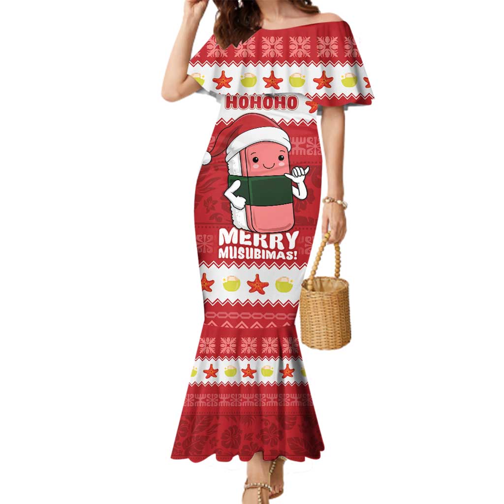 Hawaii Funny Christmas Family Matching Mermaid Dress and Hawaiian Shirt Spam Musubi Santa LT05 Mom's Dress Red - Polynesian Pride