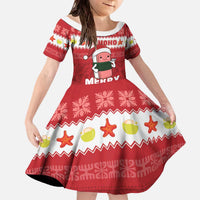 Hawaii Funny Christmas Family Matching Off The Shoulder Long Sleeve Dress and Hawaiian Shirt Spam Musubi Santa LT05 Daughter's Dress Red - Polynesian Pride