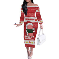 Hawaii Funny Christmas Family Matching Off The Shoulder Long Sleeve Dress and Hawaiian Shirt Spam Musubi Santa LT05 Mom's Dress Red - Polynesian Pride