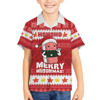 Hawaii Funny Christmas Family Matching Off The Shoulder Long Sleeve Dress and Hawaiian Shirt Spam Musubi Santa LT05 Son's Shirt Red - Polynesian Pride