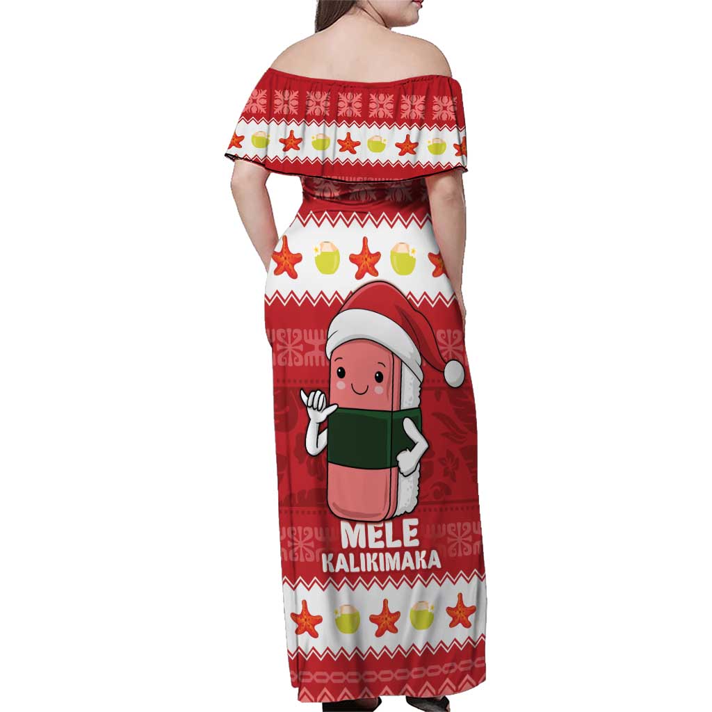 Hawaii Funny Christmas Family Matching Off Shoulder Maxi Dress and Hawaiian Shirt Spam Musubi Santa LT05 - Polynesian Pride
