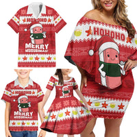 Hawaii Funny Christmas Family Matching Off Shoulder Short Dress and Hawaiian Shirt Spam Musubi Santa LT05 - Polynesian Pride