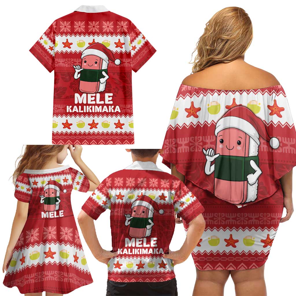 Hawaii Funny Christmas Family Matching Off Shoulder Short Dress and Hawaiian Shirt Spam Musubi Santa LT05 - Polynesian Pride