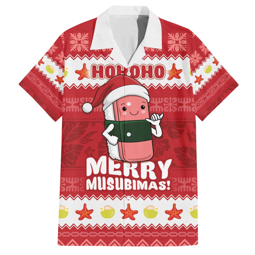 Hawaii Funny Christmas Family Matching Off Shoulder Short Dress and Hawaiian Shirt Spam Musubi Santa LT05 Dad's Shirt - Short Sleeve Red - Polynesian Pride