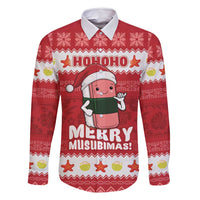 Hawaii Funny Christmas Family Matching Off Shoulder Short Dress and Hawaiian Shirt Spam Musubi Santa LT05 Dad's Shirt - Long Sleeve Red - Polynesian Pride