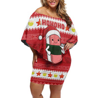 Hawaii Funny Christmas Family Matching Off Shoulder Short Dress and Hawaiian Shirt Spam Musubi Santa LT05 Mom's Dress Red - Polynesian Pride