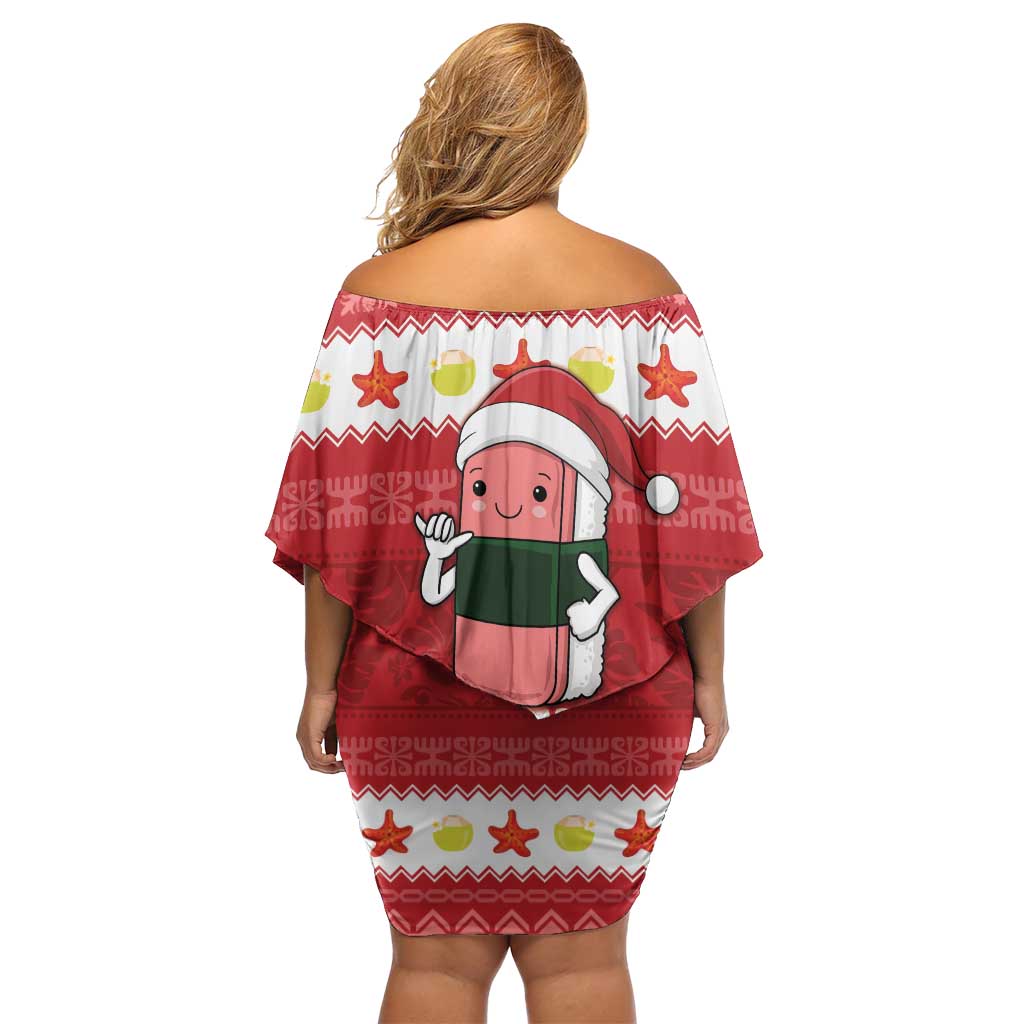 Hawaii Funny Christmas Family Matching Off Shoulder Short Dress and Hawaiian Shirt Spam Musubi Santa LT05 - Polynesian Pride