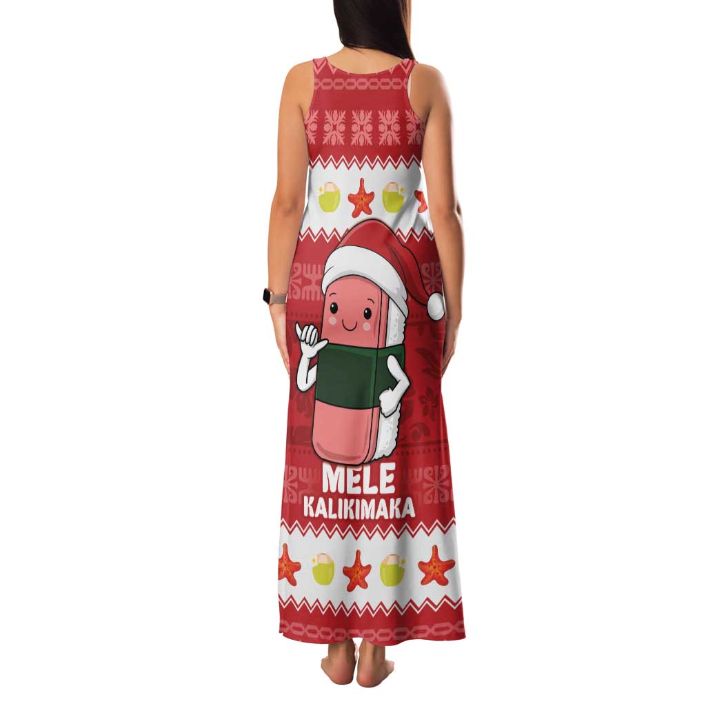 Hawaii Funny Christmas Family Matching Tank Maxi Dress and Hawaiian Shirt Spam Musubi Santa