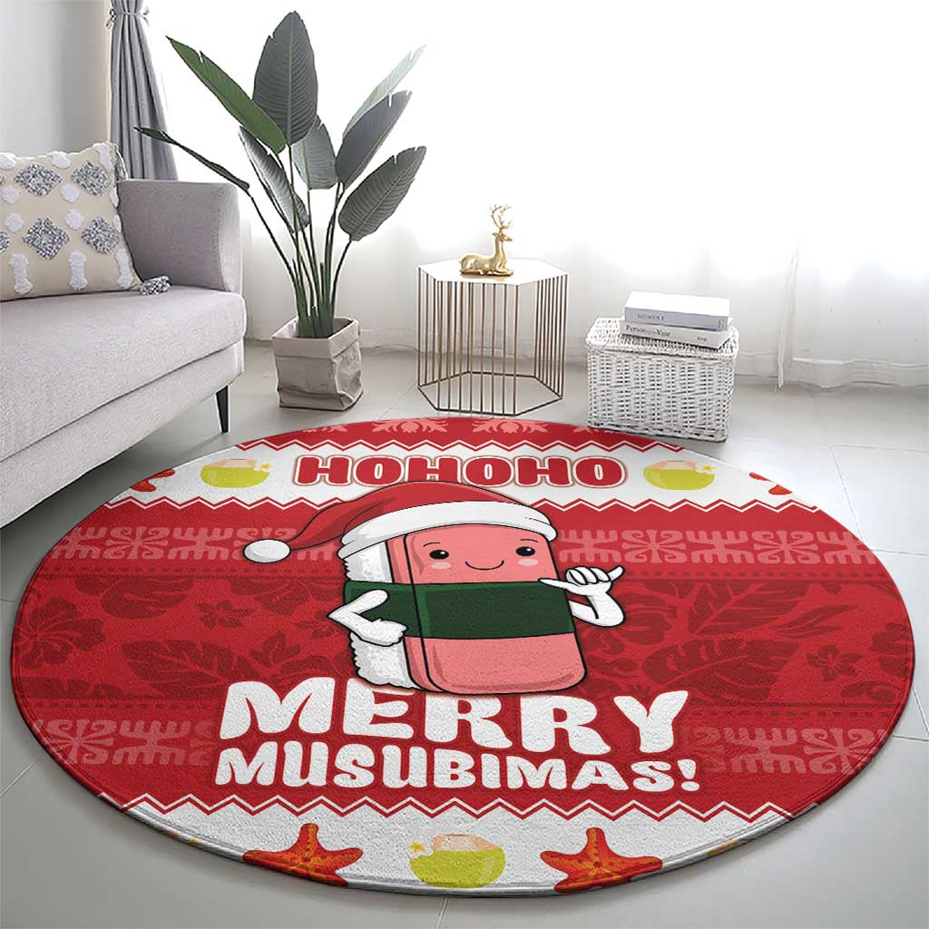 Hawaii Funny Christmas Round Carpet Spam Musubi Santa LT05 - Polynesian Pride