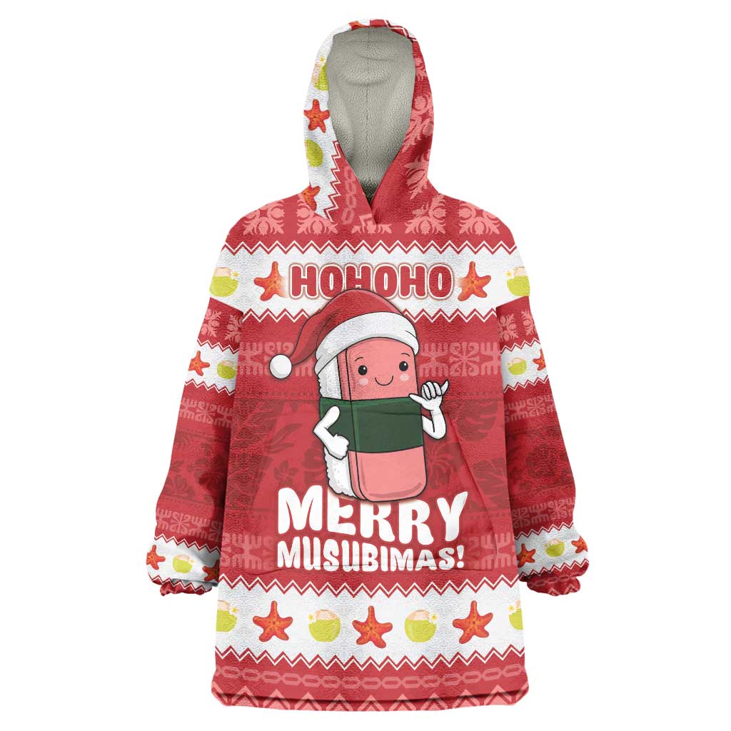 Hawaii Funny Christmas Wearable Blanket Hoodie Spam Musubi Santa LT05 One Size Red - Polynesian Pride
