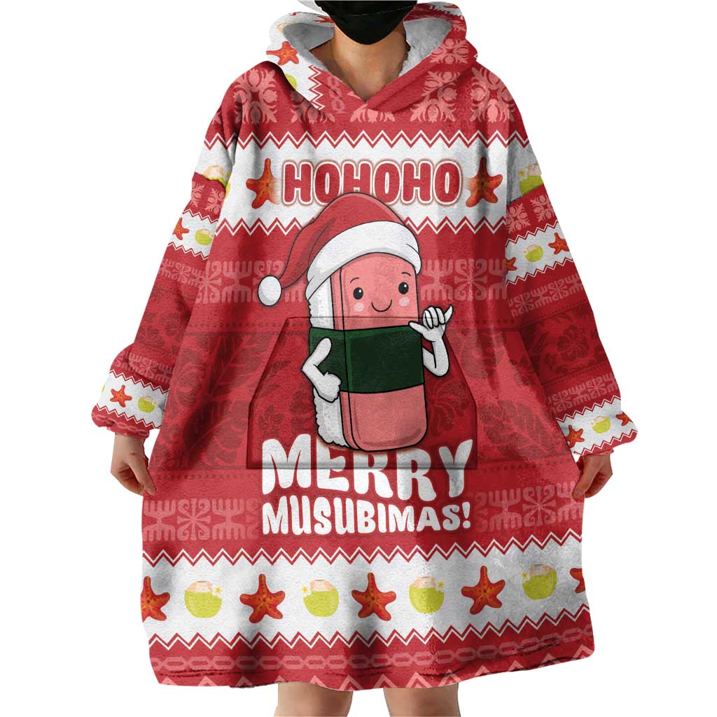 Hawaii Funny Christmas Wearable Blanket Hoodie Spam Musubi Santa LT05 - Polynesian Pride