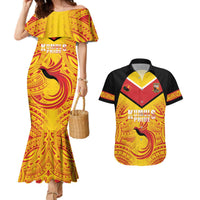 Papua New Guinea Rugby Custom Couples Matching Mermaid Dress and Hawaiian Shirt Kumul Pride Go Champions LT05 Yellow - Polynesian Pride
