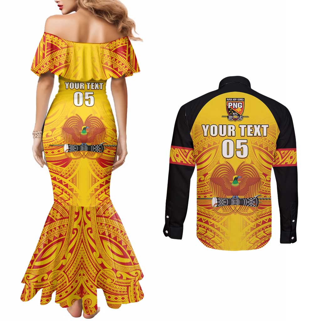 Papua New Guinea Rugby Custom Couples Matching Mermaid Dress and Long Sleeve Button Shirt Kumul Pride Go Champions LT05 - Polynesian Pride