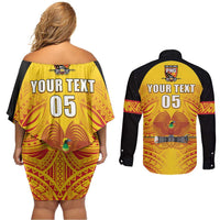 Papua New Guinea Rugby Custom Couples Matching Off Shoulder Short Dress and Long Sleeve Button Shirt Kumul Pride Go Champions LT05 - Polynesian Pride