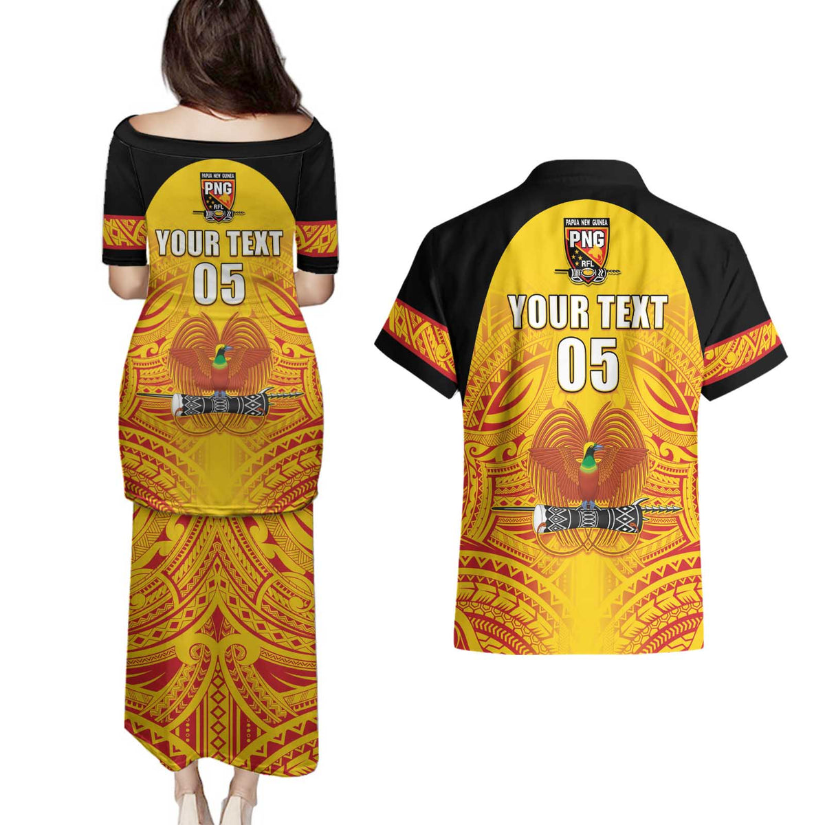 Papua New Guinea Rugby Custom Couples Matching Puletasi and Hawaiian Shirt Kumul Pride Go Champions LT05 - Polynesian Pride