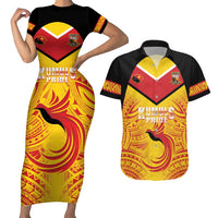 Papua New Guinea Rugby Custom Couples Matching Short Sleeve Bodycon Dress and Hawaiian Shirt Kumul Pride Go Champions LT05 Yellow - Polynesian Pride