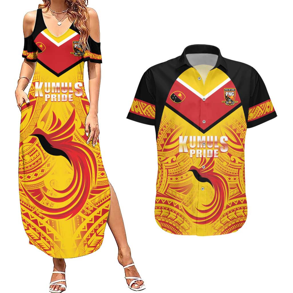 Papua New Guinea Rugby Custom Couples Matching Summer Maxi Dress and Hawaiian Shirt Kumul Pride Go Champions LT05 Yellow - Polynesian Pride