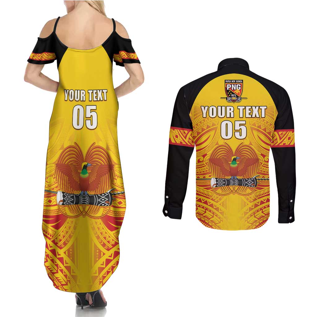 Papua New Guinea Rugby Custom Couples Matching Summer Maxi Dress and Long Sleeve Button Shirt Kumul Pride Go Champions LT05 - Polynesian Pride